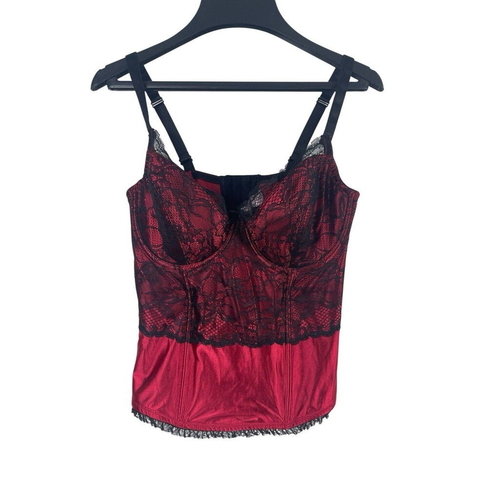 Cacique Red Black Lace Corset Bustier Bra Top Size 14/16 Lingerie Goth Pinup